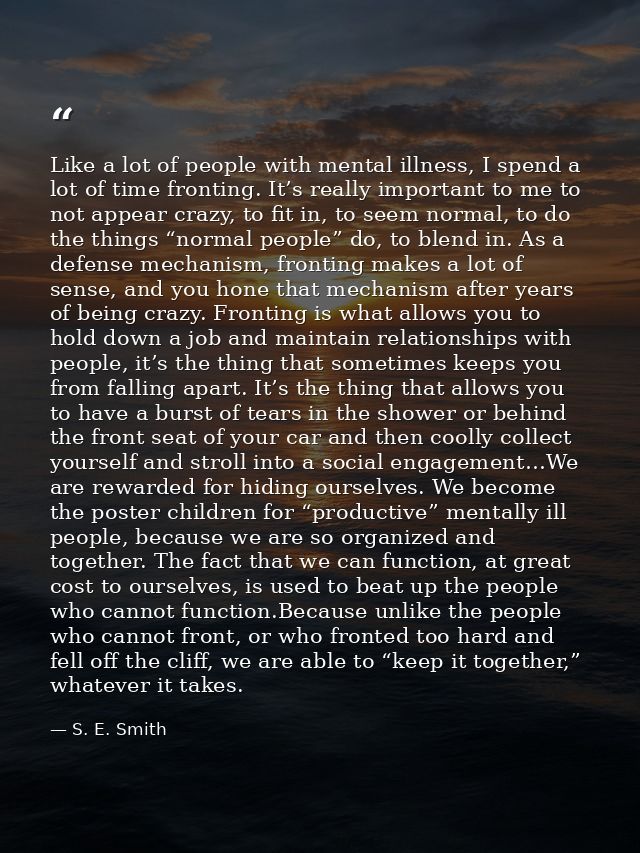 Like a lot of people with mental illness, I spend a lot of time fronting. It’s really important to me to not appear craz — S. E. Smith