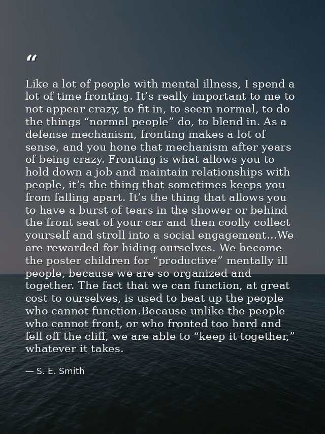 Like a lot of people with mental illness, I spend a lot of time fronting. It’s really important to me to not appear craz — S. E. Smith