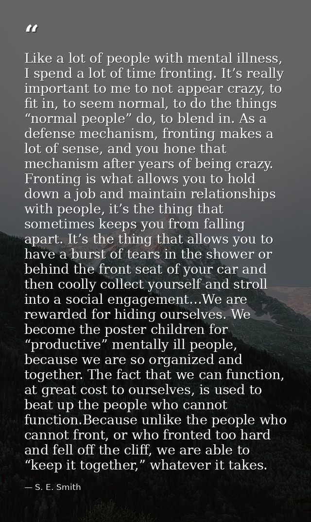 Like a lot of people with mental illness, I spend a lot of time fronting. It’s really important to me to not appear craz — S. E. Smith