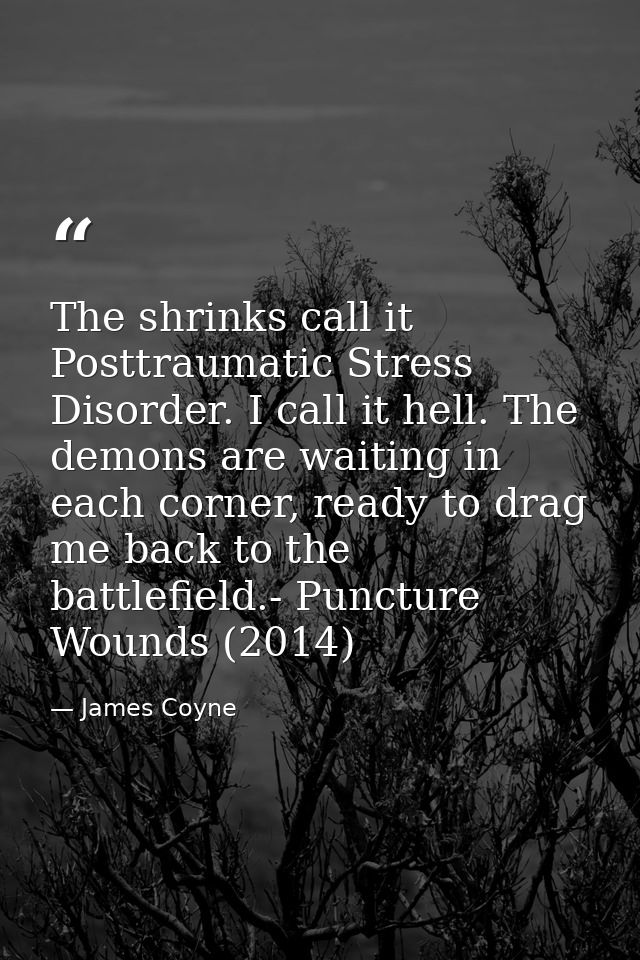 The shrinks call it Posttraumatic Stress Disorder. I call it hell. The demons are waiting in each corner, ready to drag  — James Coyne