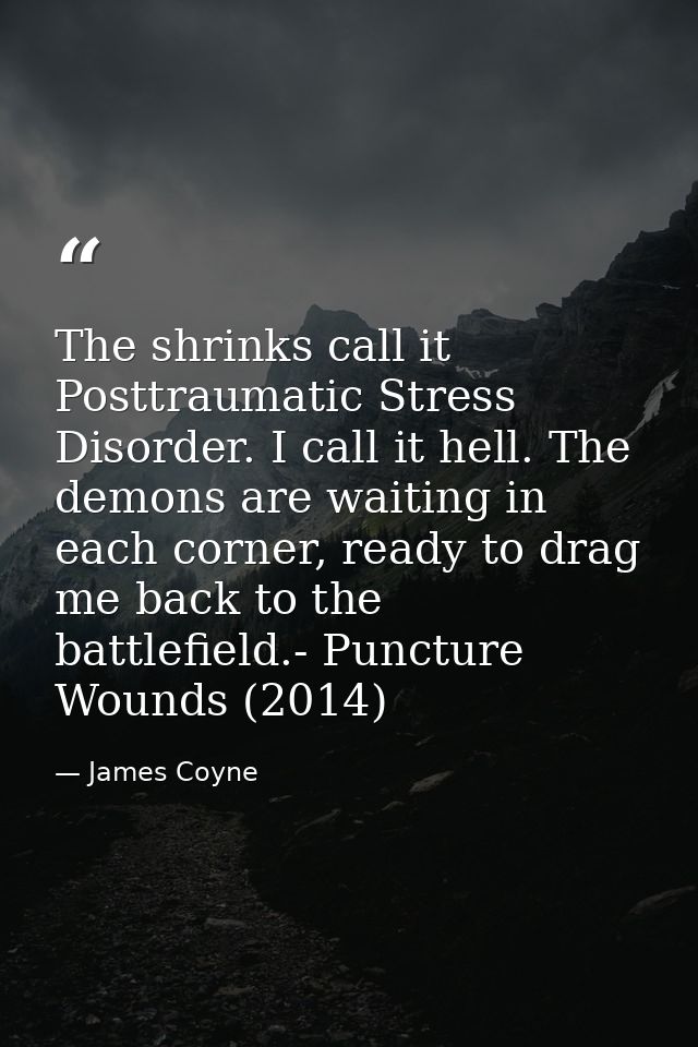 The shrinks call it Posttraumatic Stress Disorder. I call it hell. The demons are waiting in each corner, ready to drag  — James Coyne