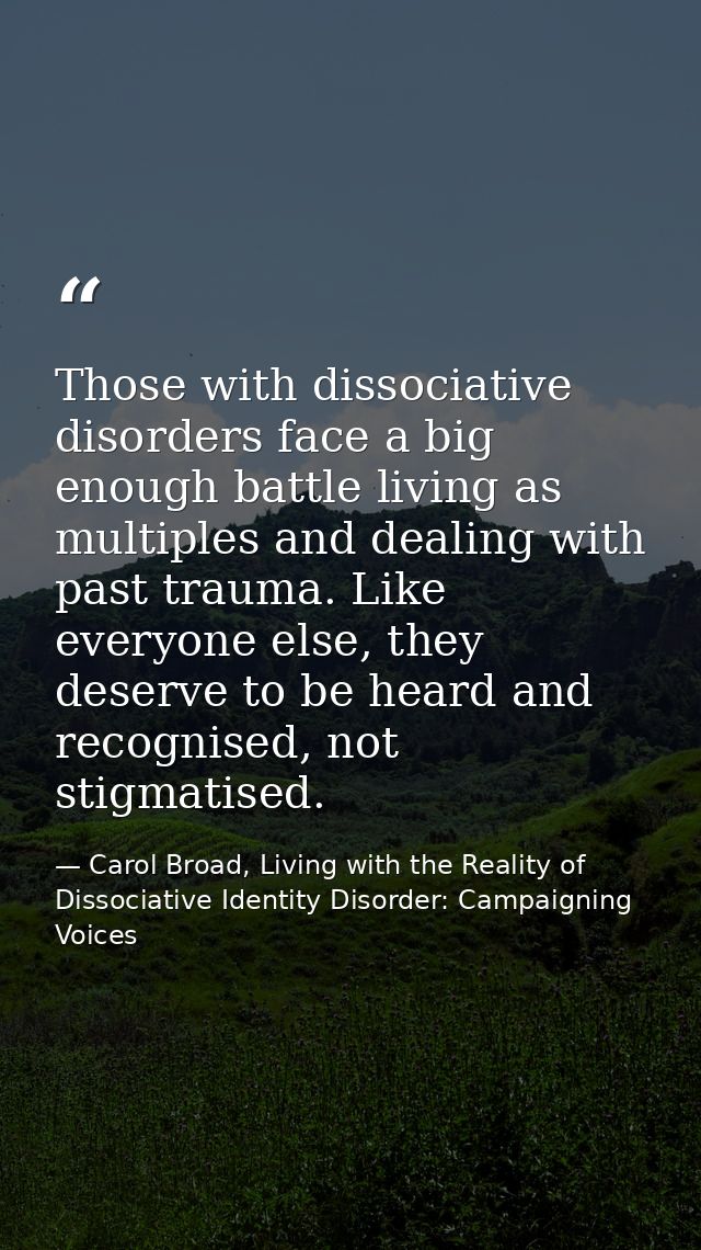 Those with dissociative disorders face a big enough battle living as multiples and dealing with past trauma. Like everyo — Carol Broad, Living with the Reality of Dissociative Identity Disorder: Campaigning Voices