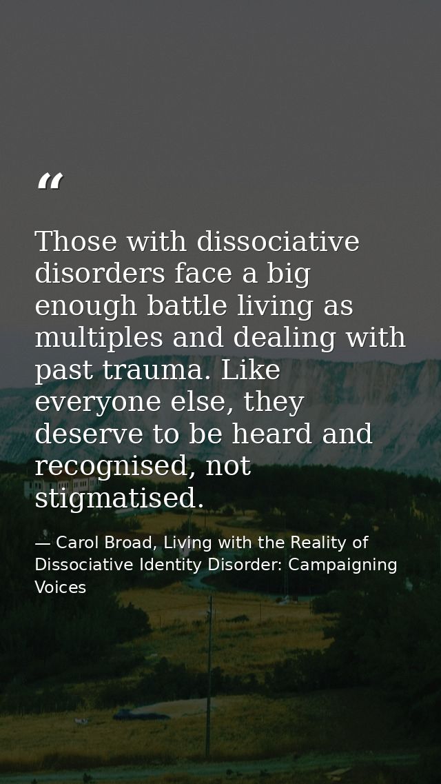 Those with dissociative disorders face a big enough battle living as multiples and dealing with past trauma. Like everyo — Carol Broad, Living with the Reality of Dissociative Identity Disorder: Campaigning Voices