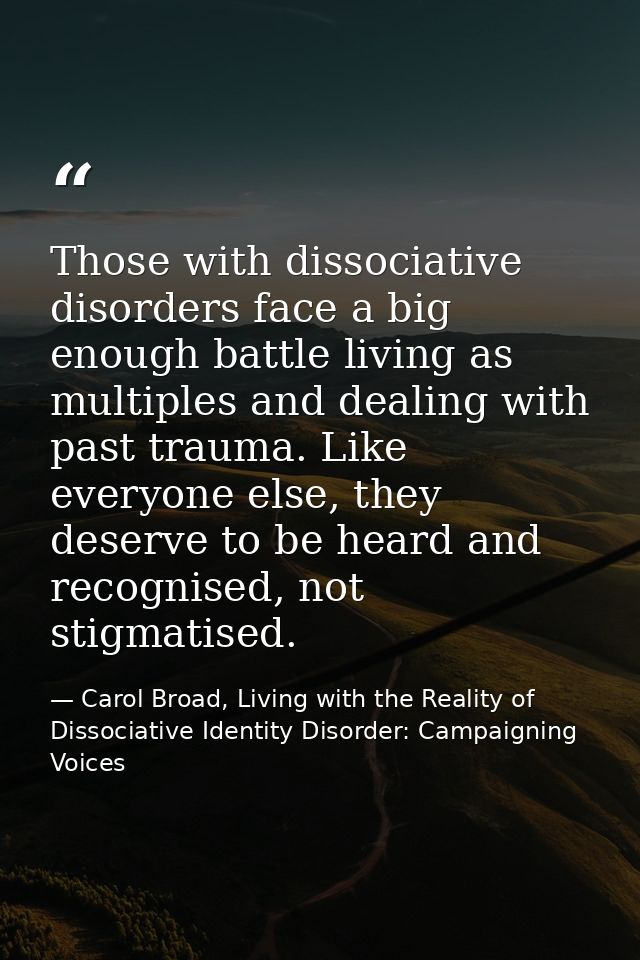 Those with dissociative disorders face a big enough battle living as multiples and dealing with past trauma. Like everyo — Carol Broad, Living with the Reality of Dissociative Identity Disorder: Campaigning Voices