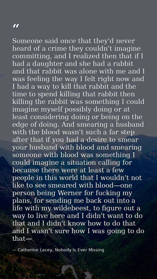 Someone said once that they'd never heard of a crime they couldn't imagine committing, and I realized then that if I had — Catherine Lacey, Nobody Is Ever Missing