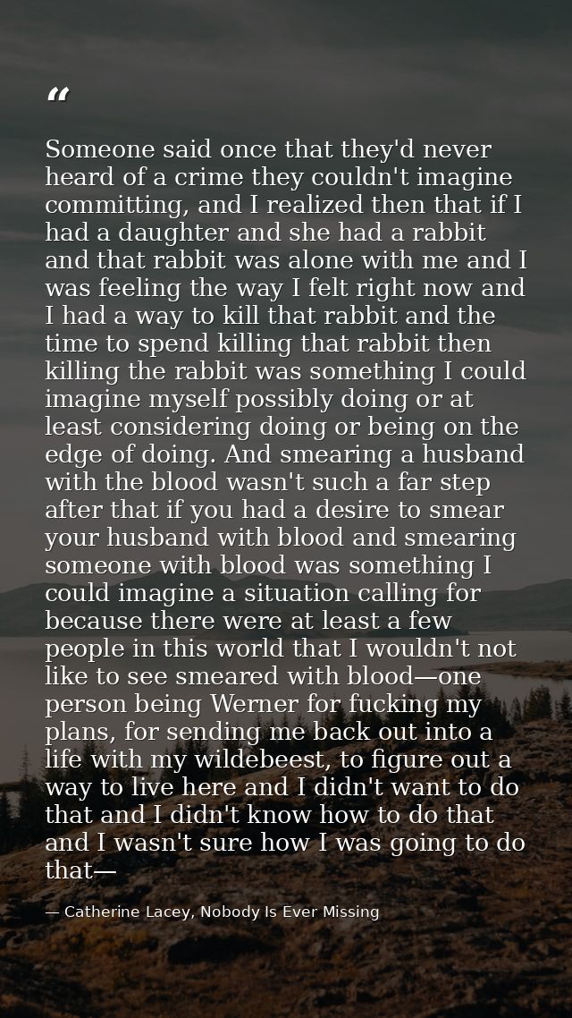 Someone said once that they'd never heard of a crime they couldn't imagine committing, and I realized then that if I had — Catherine Lacey, Nobody Is Ever Missing