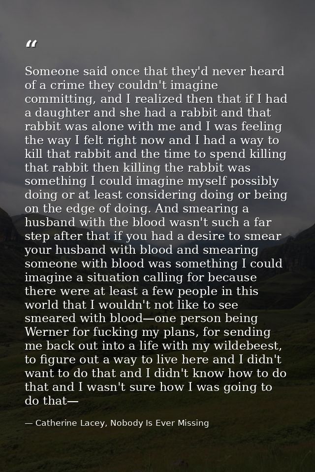 Someone said once that they'd never heard of a crime they couldn't imagine committing, and I realized then that if I had — Catherine Lacey, Nobody Is Ever Missing