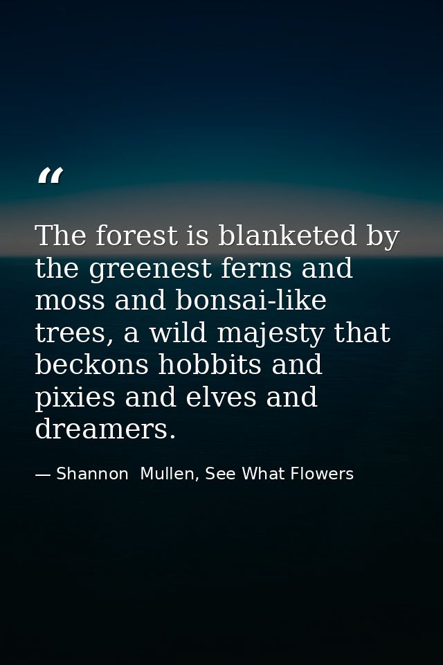 The forest is blanketed by the greenest ferns and moss and bonsai-like trees, a wild majesty that beckons hobbits and pi — Shannon  Mullen, See What Flowers