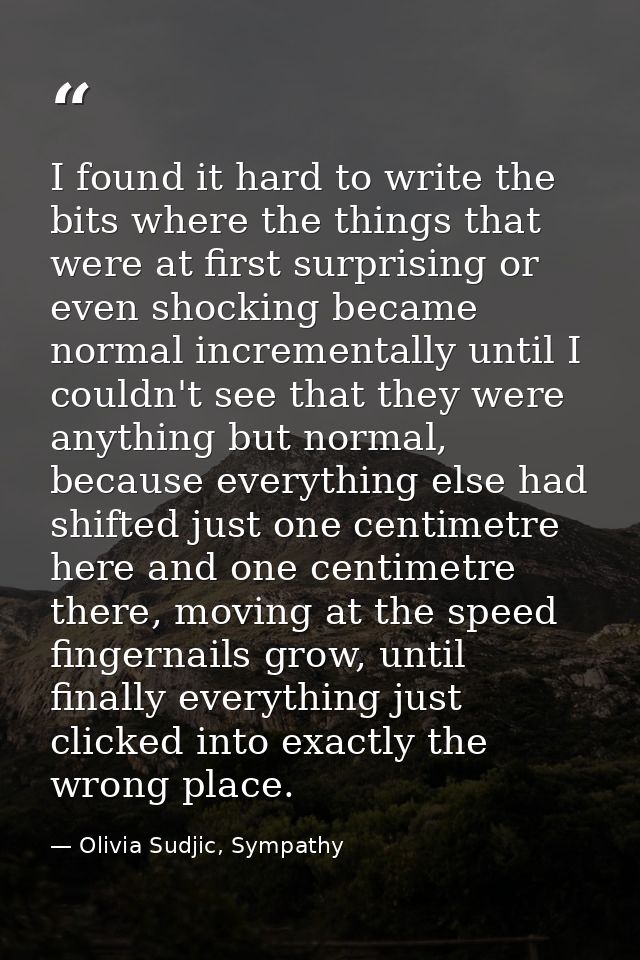 I found it hard to write the bits where the things that were at first surprising or even shocking became normal incremen — Olivia Sudjic, Sympathy