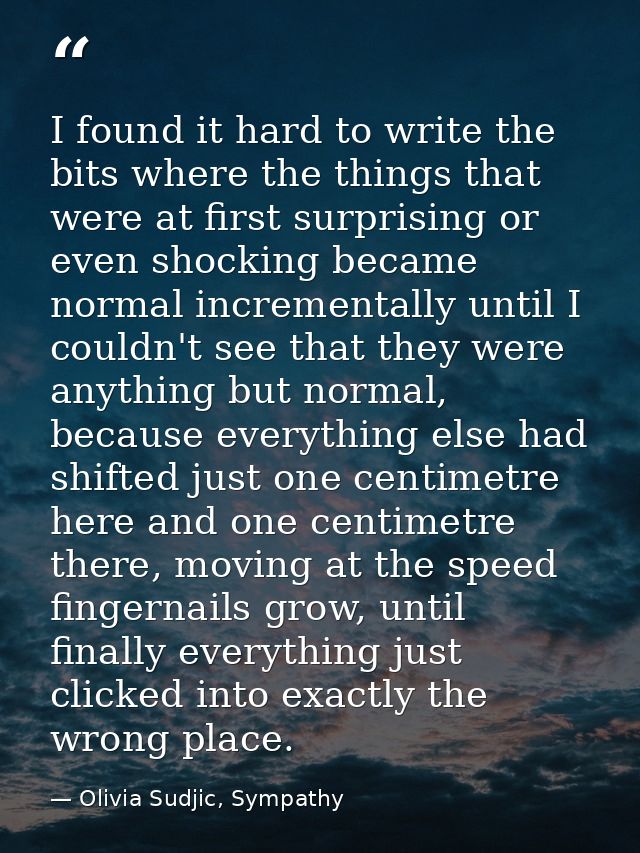 I found it hard to write the bits where the things that were at first surprising or even shocking became normal incremen — Olivia Sudjic, Sympathy