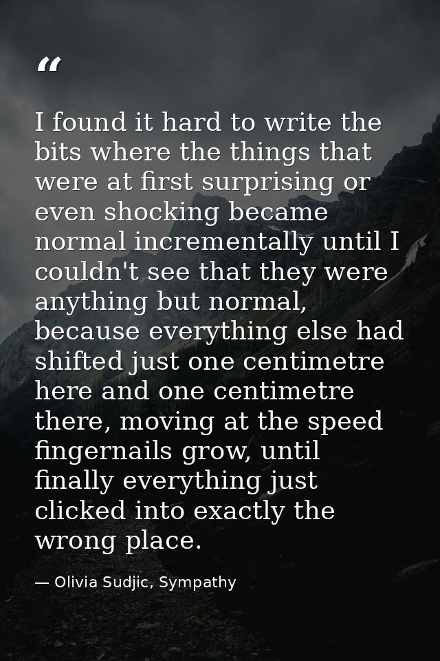 I found it hard to write the bits where the things that were at first surprising or even shocking became normal incremen — Olivia Sudjic, Sympathy