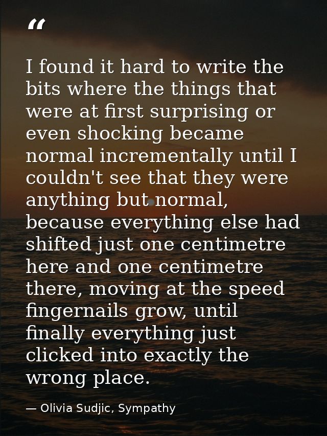 I found it hard to write the bits where the things that were at first surprising or even shocking became normal incremen — Olivia Sudjic, Sympathy