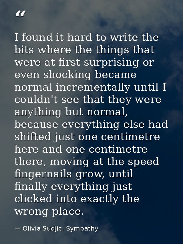 I found it hard to write the bits where the things that were at first surprising or even shocking became normal incremen — Olivia Sudjic, Sympathy