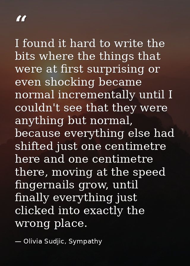 I found it hard to write the bits where the things that were at first surprising or even shocking became normal incremen — Olivia Sudjic, Sympathy