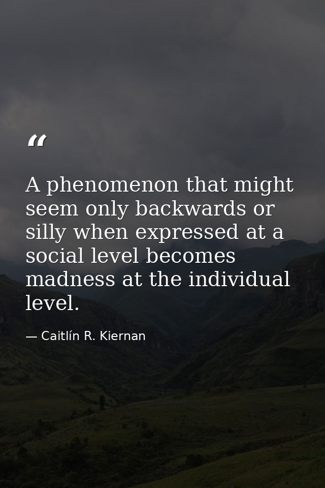A phenomenon that might seem only backwards or silly when expressed at a social level becomes madness at the individual  — Caitlín R. Kiernan