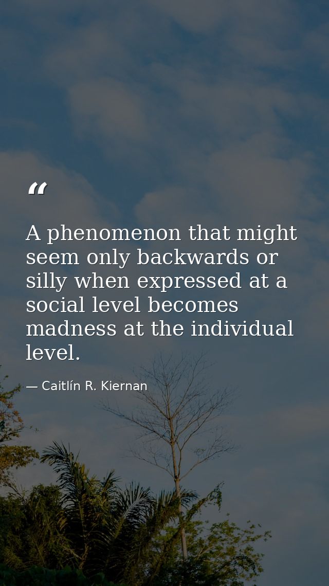 A phenomenon that might seem only backwards or silly when expressed at a social level becomes madness at the individual  — Caitlín R. Kiernan