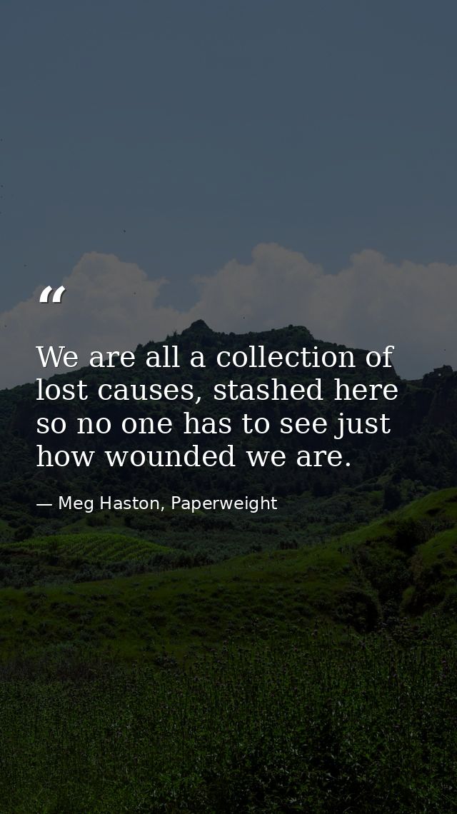 We are all a collection of lost causes, stashed here so no one has to see just how wounded we are. — Meg Haston, Paperweight
