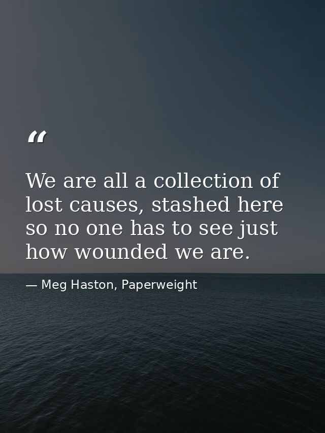 We are all a collection of lost causes, stashed here so no one has to see just how wounded we are. — Meg Haston, Paperweight