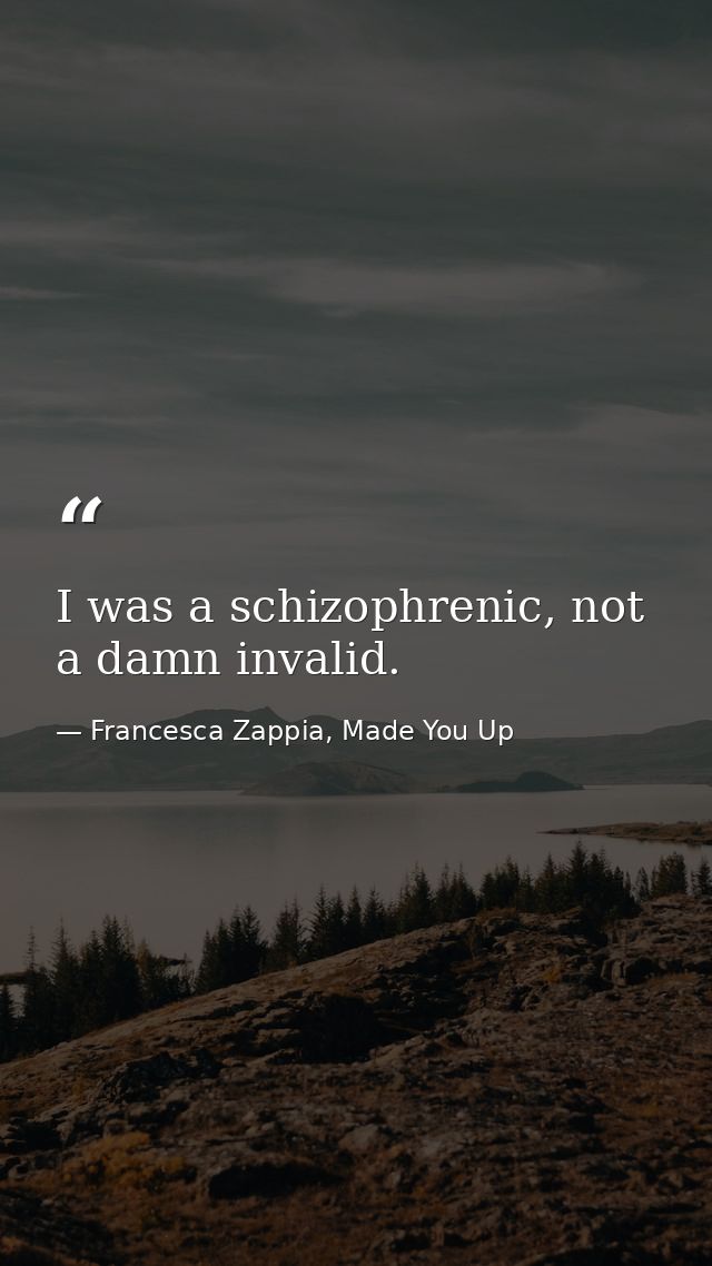 I was a schizophrenic, not a damn invalid. — Francesca Zappia, Made You Up
