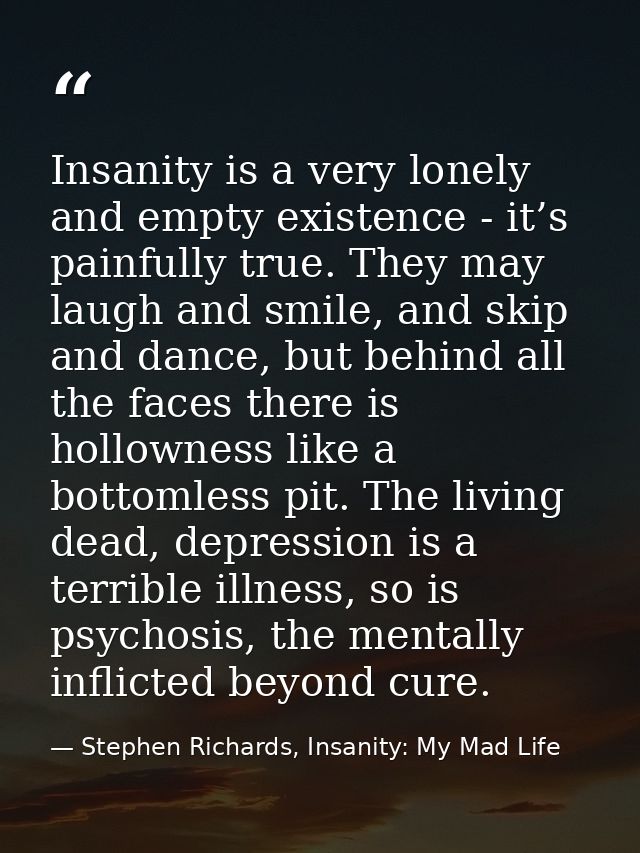 Insanity is a very lonely and empty existence - it’s painfully true. They may laugh and smile, and skip and dance, but b — Stephen Richards, Insanity: My Mad Life