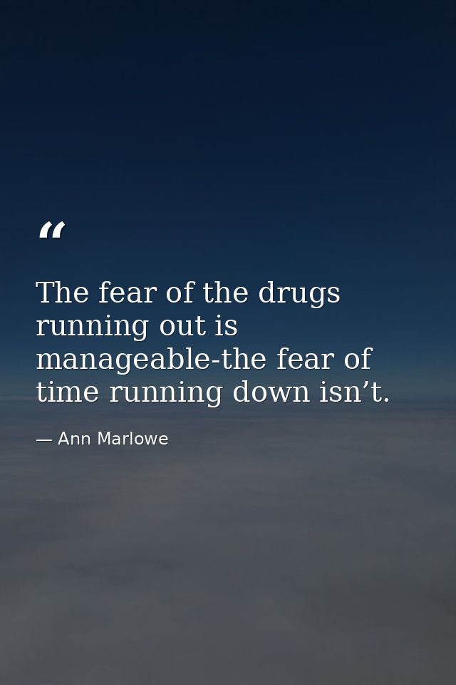 The fear of the drugs running out is manageable-the fear of time running down isn’t. — Ann Marlowe