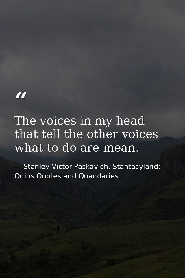 The voices in my head that tell the other voices what to do are mean. — Stanley Victor Paskavich, Stantasyland: Quips Quotes and Quandaries