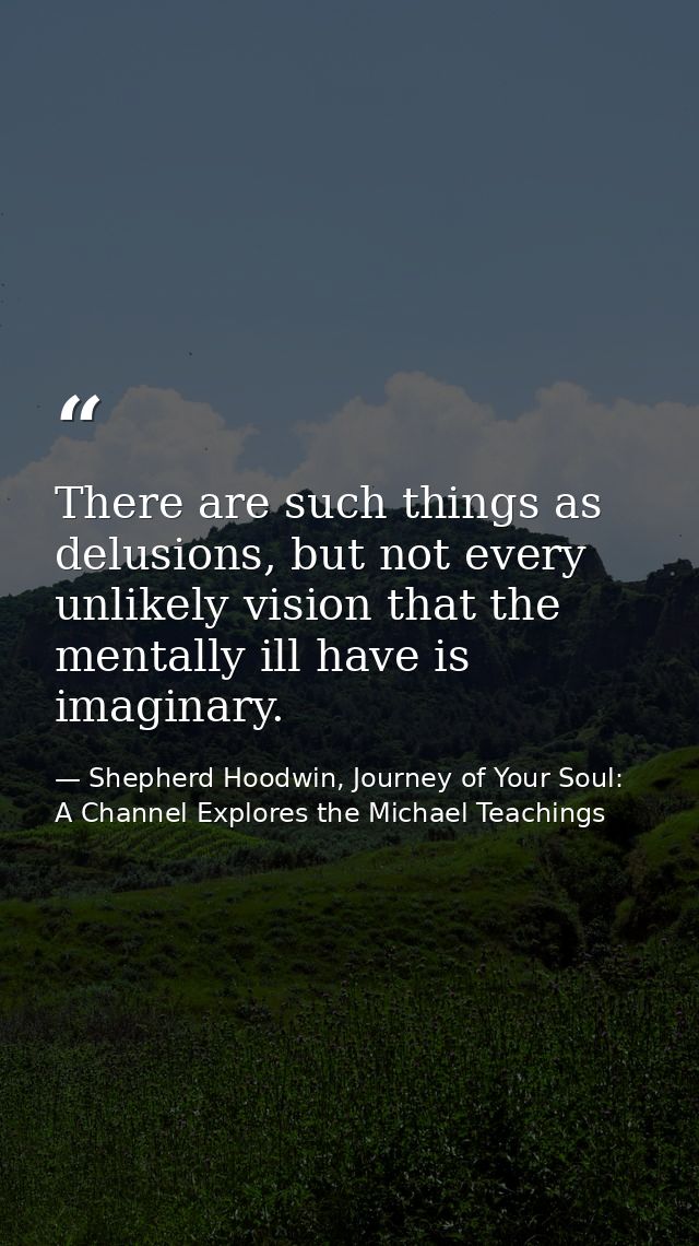 There are such things as delusions, but not every unlikely vision that the mentally ill have is imaginary. — Shepherd Hoodwin, Journey of Your Soul: A Channel Explores the Michael Teachings
