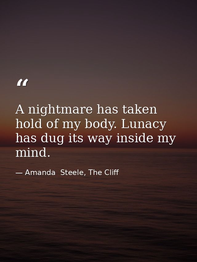 A nightmare has taken hold of my body. Lunacy has dug its way inside my mind. — Amanda  Steele, The Cliff