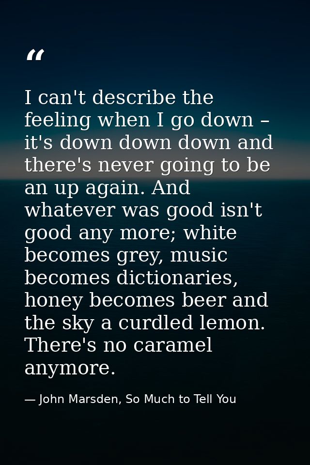 I can't describe the feeling when I go down – it's down down down and there's never going to be an up again. And whateve — John Marsden, So Much to Tell You