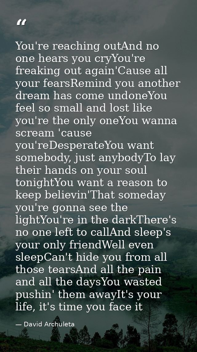 You're reaching outAnd no one hears you cryYou're freaking out again'Cause all your fearsRemind you another dream has co — David Archuleta