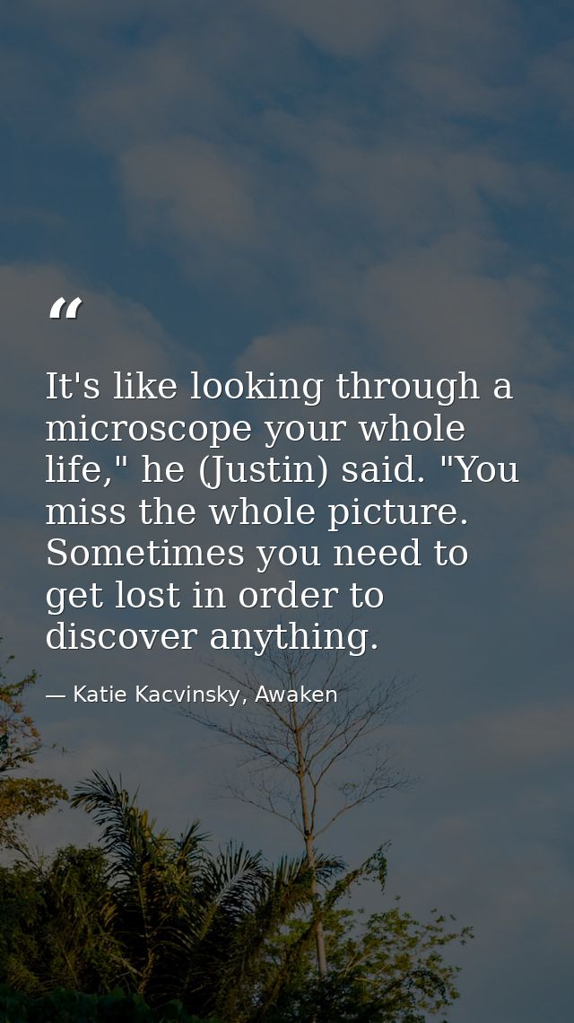 It's like looking through a microscope your whole life," he (Justin) said. "You miss the whole picture. Sometimes you ne — Katie Kacvinsky, Awaken