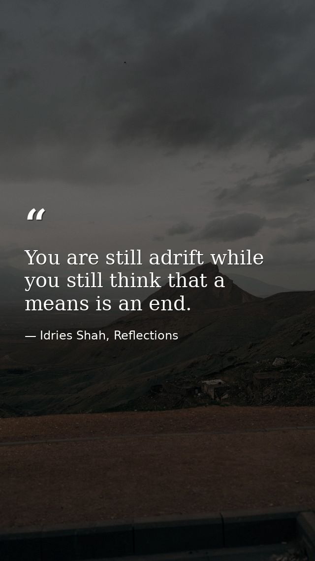 You are still adrift while you still think that a means is an end. — Idries Shah, Reflections
