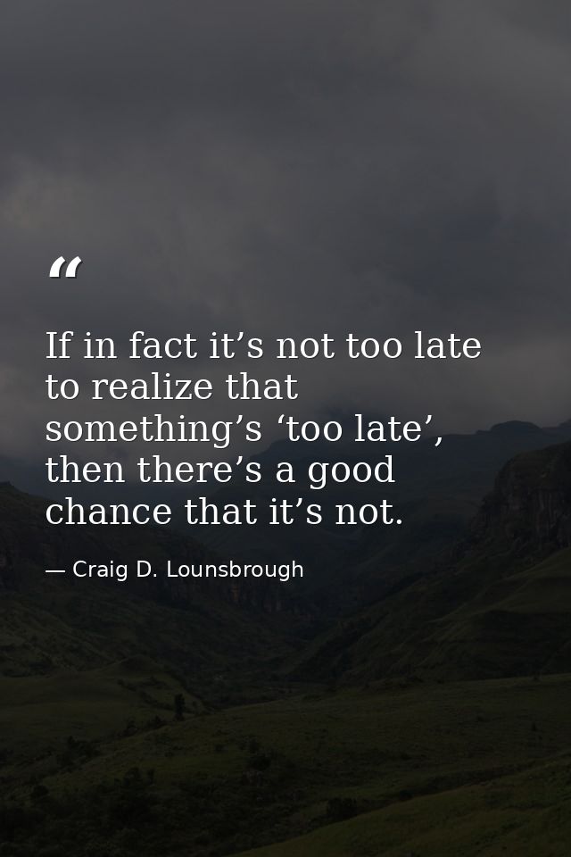 If in fact it’s not too late to realize that something’s ‘too late’, then there’s a good chance that it’s not. — Craig D. Lounsbrough