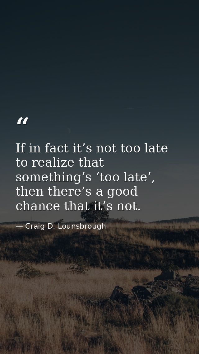 If in fact it’s not too late to realize that something’s ‘too late’, then there’s a good chance that it’s not. — Craig D. Lounsbrough