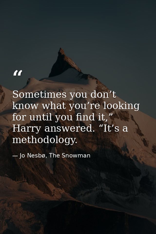 Sometimes you don’t know what you’re looking for until you find it,” Harry answered. “It’s a methodology. — Jo Nesbø, The Snowman