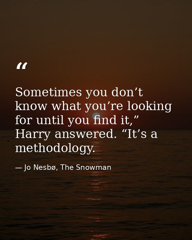Sometimes you don’t know what you’re looking for until you find it,” Harry answered. “It’s a methodology. — Jo Nesbø, The Snowman