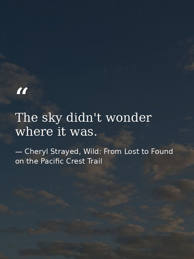 The sky didn't wonder where it was. — Cheryl Strayed, Wild: From Lost to Found on the Pacific Crest Trail