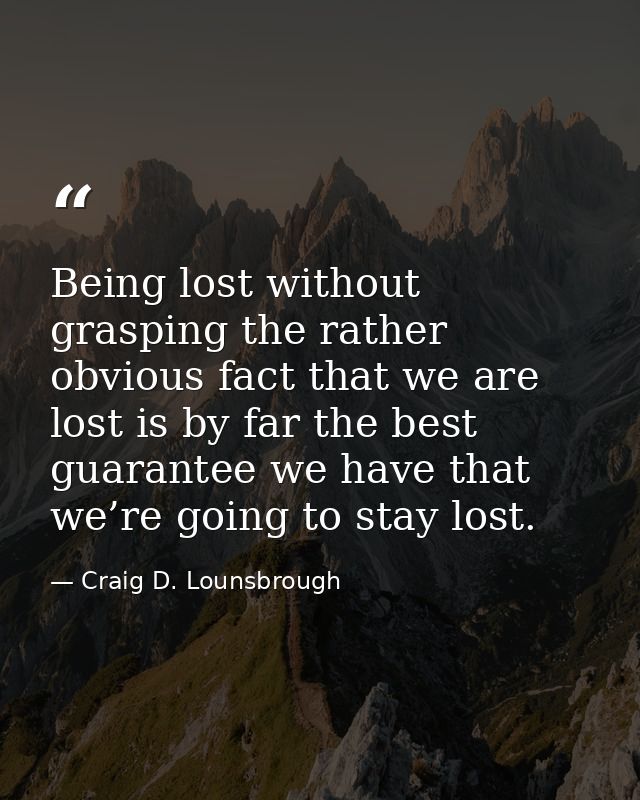 Being lost without grasping the rather obvious fact that we are lost is by far the best guarantee we have that we’re goi — Craig D. Lounsbrough