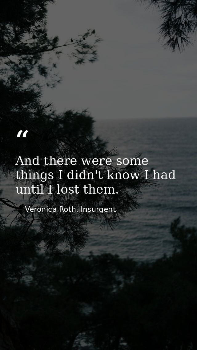 And there were some things I didn't know I had until I lost them. — Veronica Roth, Insurgent