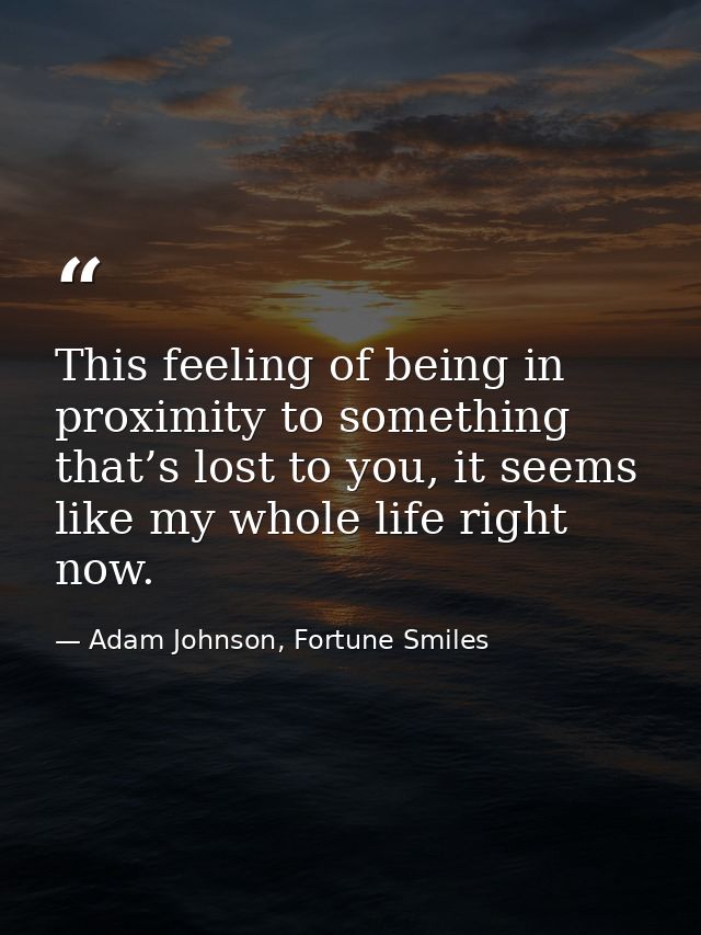 This feeling of being in proximity to something that’s lost to you, it seems like my whole life right now. — Adam Johnson, Fortune Smiles