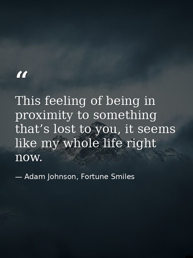This feeling of being in proximity to something that’s lost to you, it seems like my whole life right now. — Adam Johnson, Fortune Smiles