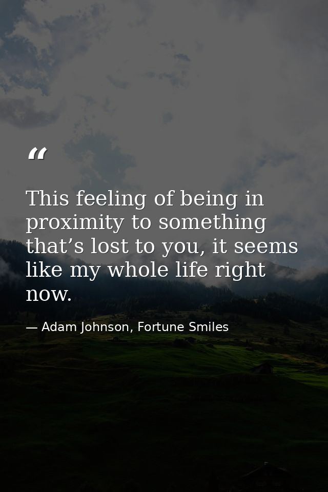 This feeling of being in proximity to something that’s lost to you, it seems like my whole life right now. — Adam Johnson, Fortune Smiles