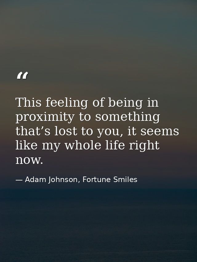 This feeling of being in proximity to something that’s lost to you, it seems like my whole life right now. — Adam Johnson, Fortune Smiles