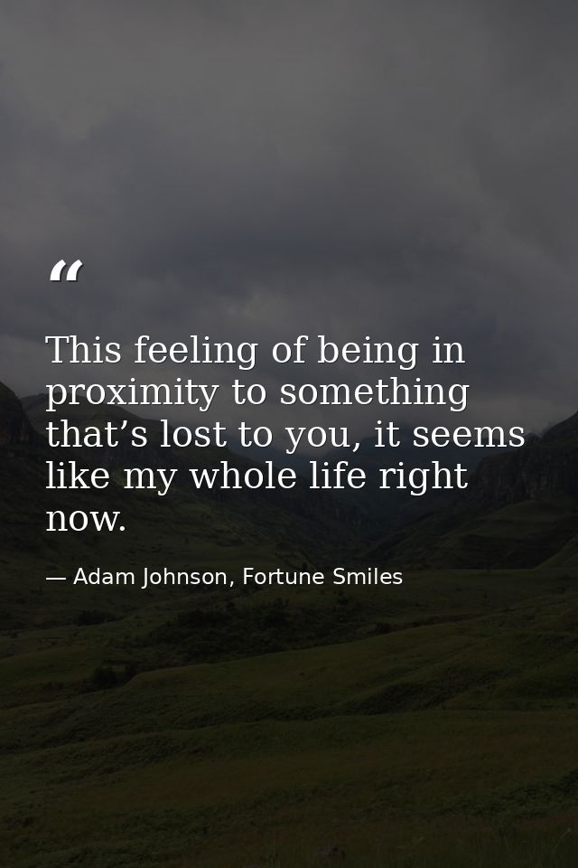 This feeling of being in proximity to something that’s lost to you, it seems like my whole life right now. — Adam Johnson, Fortune Smiles