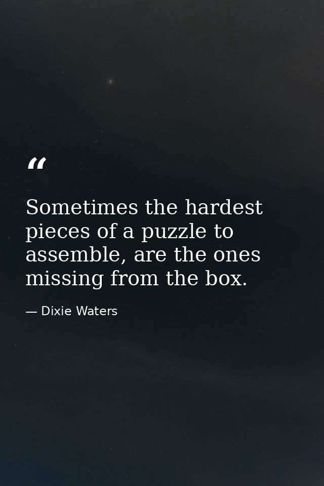 Sometimes the hardest pieces of a puzzle to assemble, are the ones missing from the box. — Dixie Waters