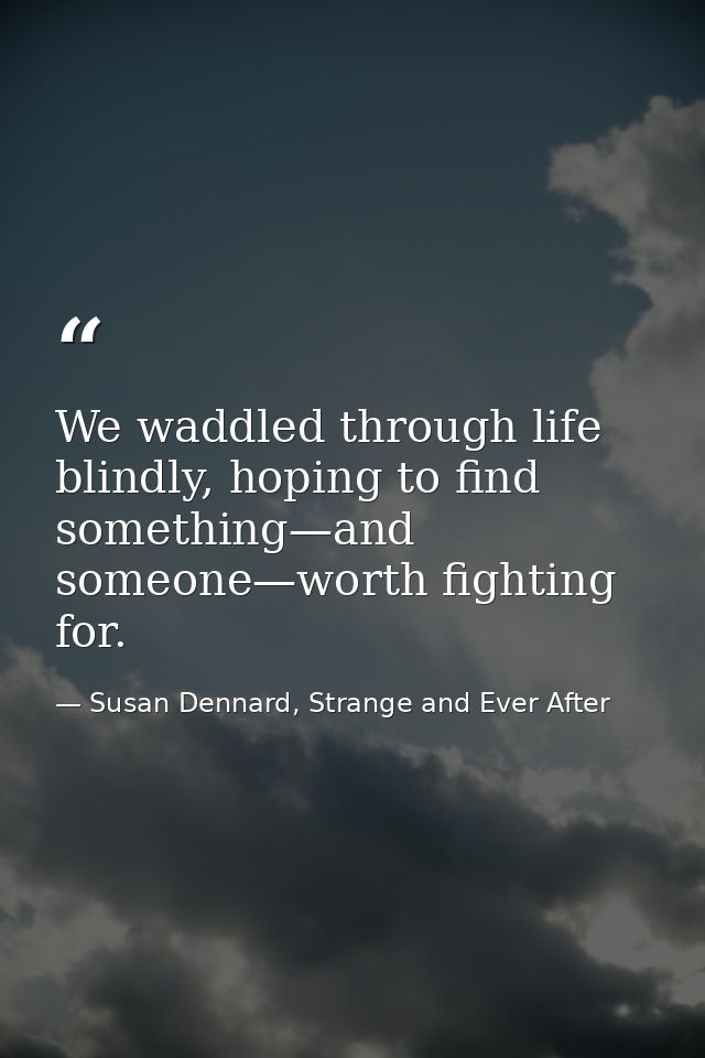 We waddled through life blindly, hoping to find something—and someone—worth fighting for. — Susan Dennard, Strange and Ever After