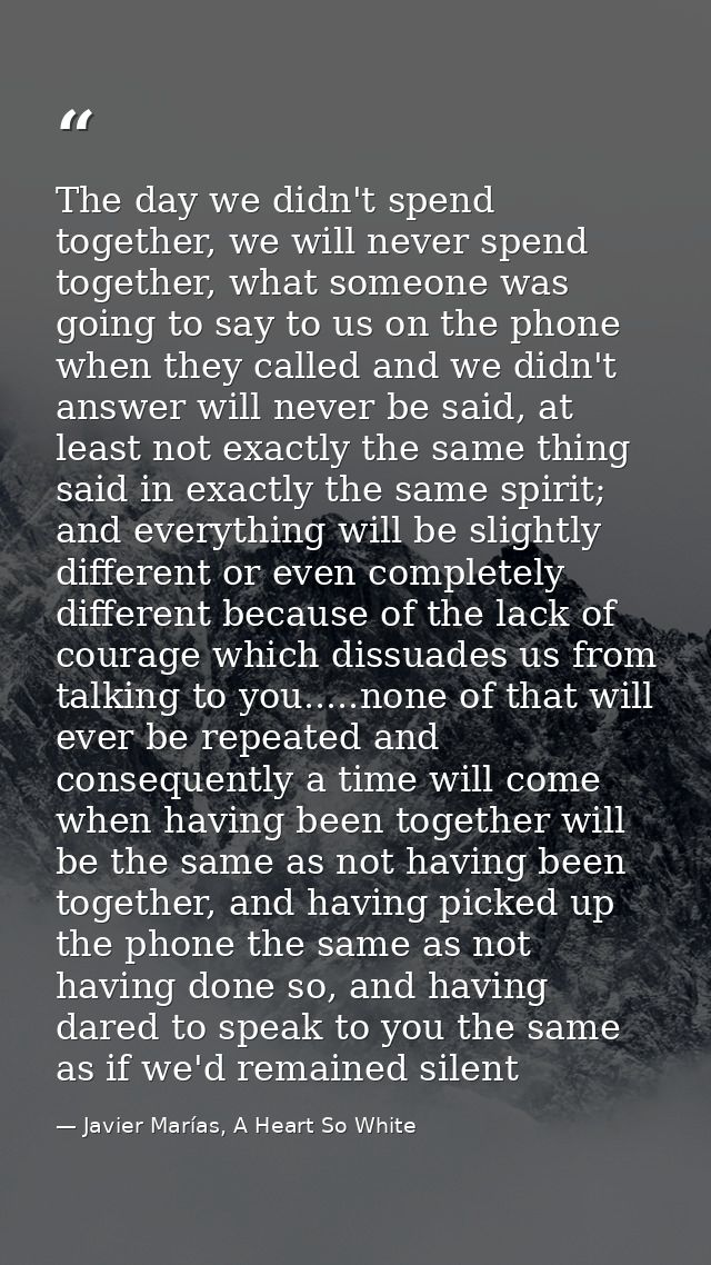 The day we didn't spend together, we will never spend together, what someone was going to say to us on the phone when th — Javier Marías, A Heart So White
