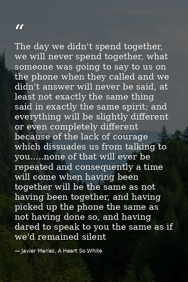 The day we didn't spend together, we will never spend together, what someone was going to say to us on the phone when th — Javier Marías, A Heart So White