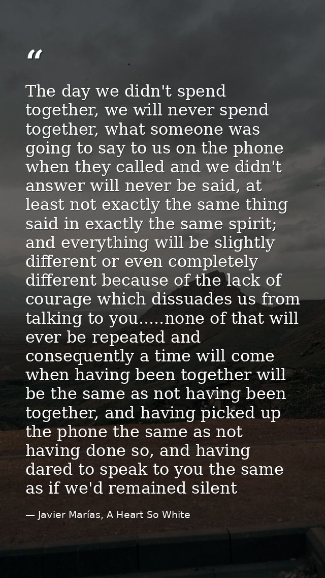 The day we didn't spend together, we will never spend together, what someone was going to say to us on the phone when th — Javier Marías, A Heart So White