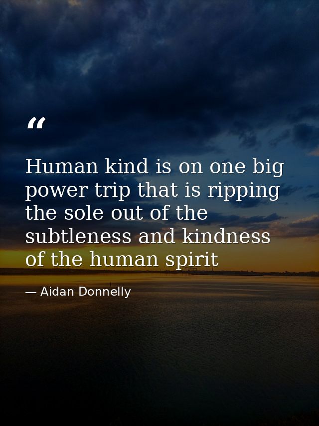 Human kind is on one big power trip that is ripping the sole out of the subtleness and kindness of the human spirit — Aidan Donnelly